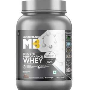 MuscleBlaze Biozyme Performance Whey Protein Powder, Rich Chocolate (1kg / 2.2lbs) | 25g Protein Per Scoop | Clinically Tested 50% Higher Protein Absorption